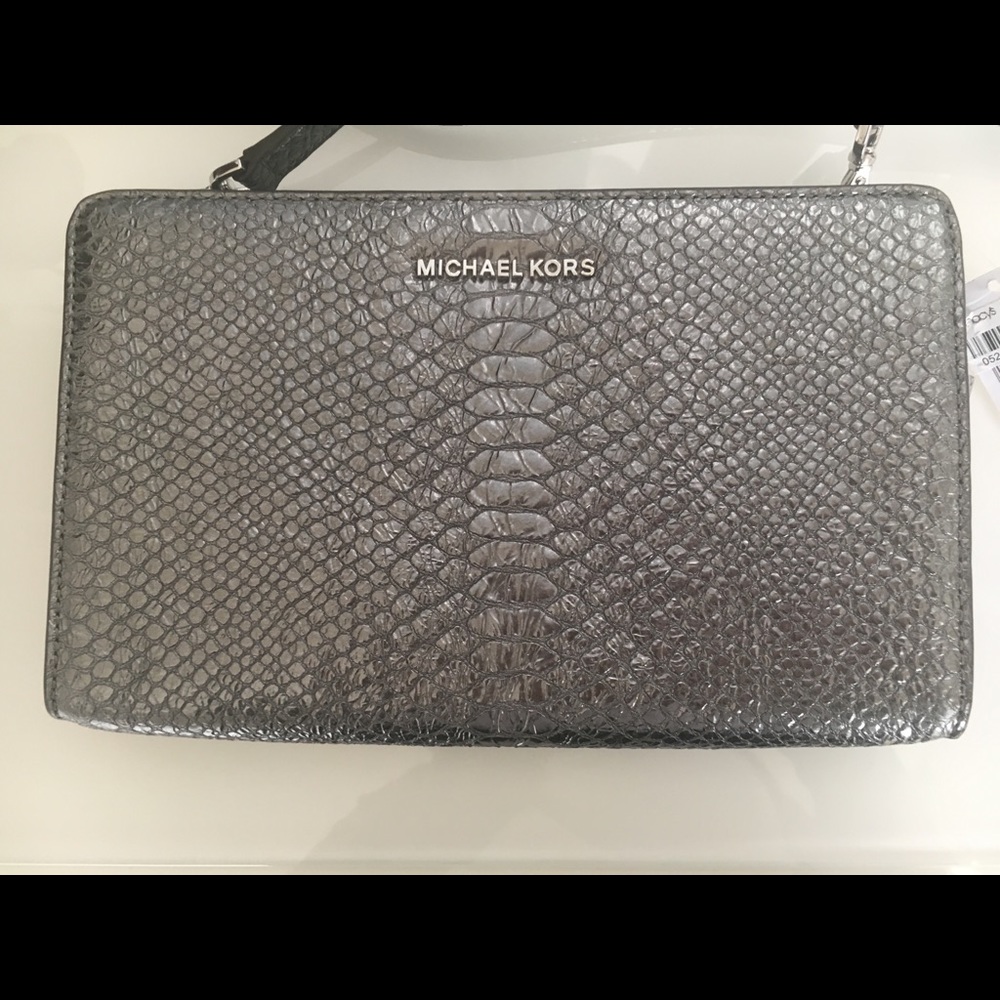 NWT Michael Kors Pewter Color Leather Handbag.